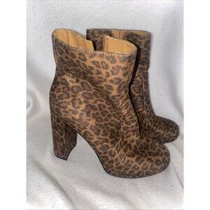 LEOPARD Chunky High Heel Boots 8.5 Spice Girls 70s Y2K Disco Rave Club 90s JF